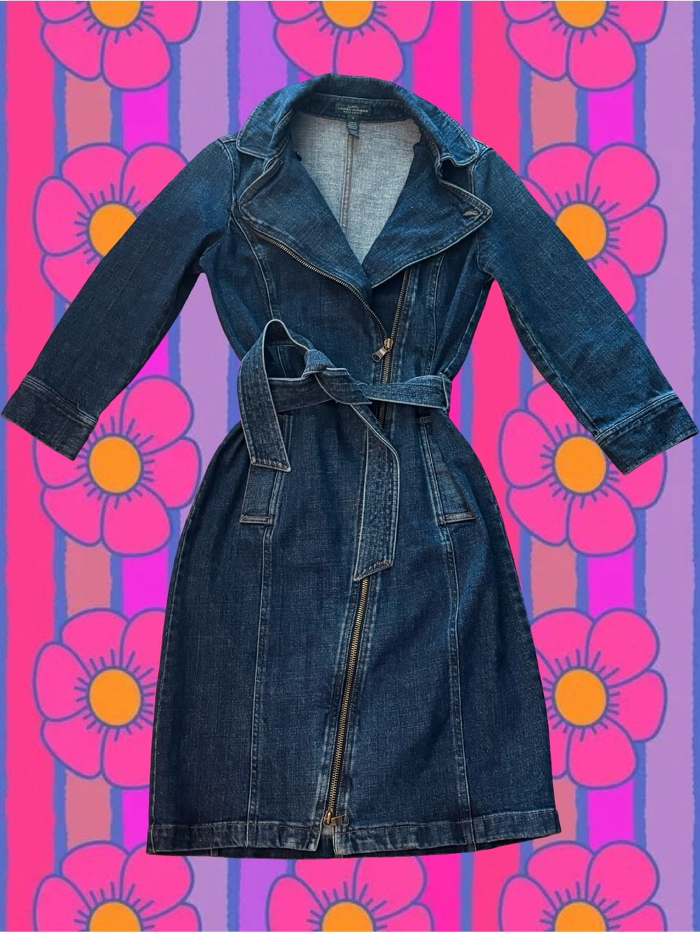 Lauren Ralph Lauren Dark Blue Denim Trench Coat with Belt